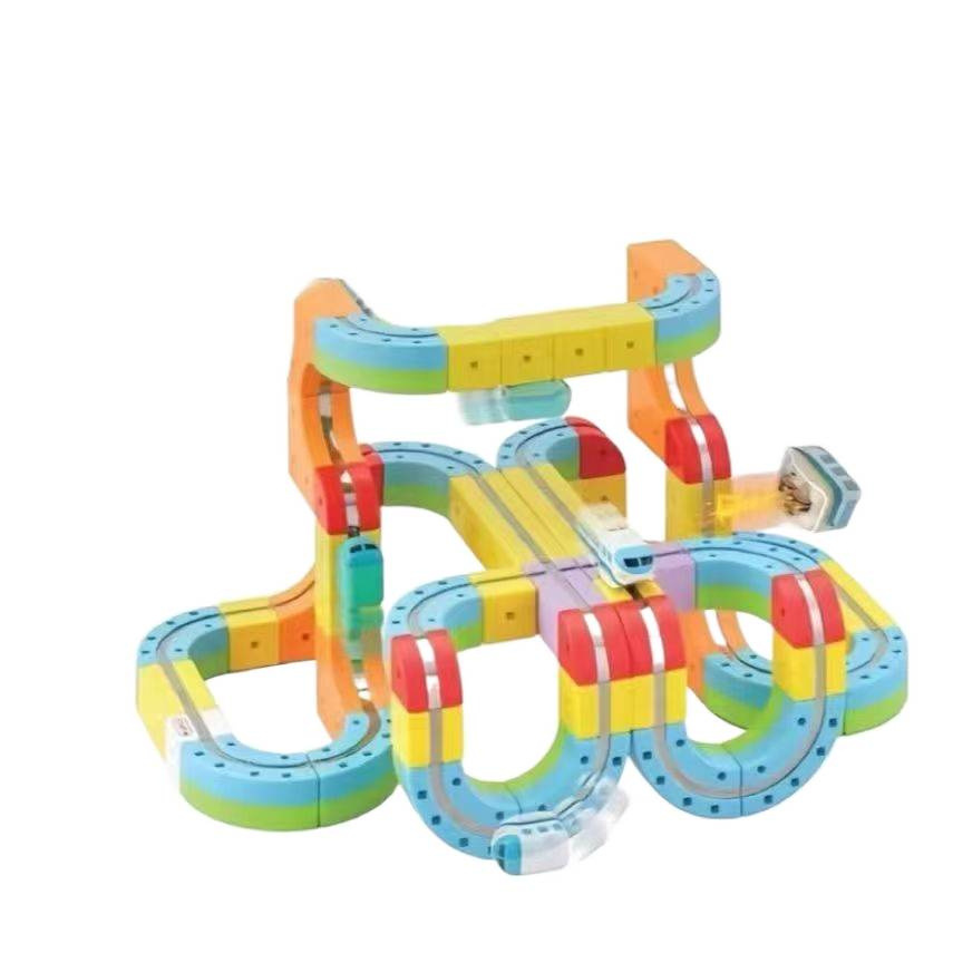 儿童磁性轨道车磁性单轨豪华套组儿童建筑玩具百变磁力拼装车白底实物图