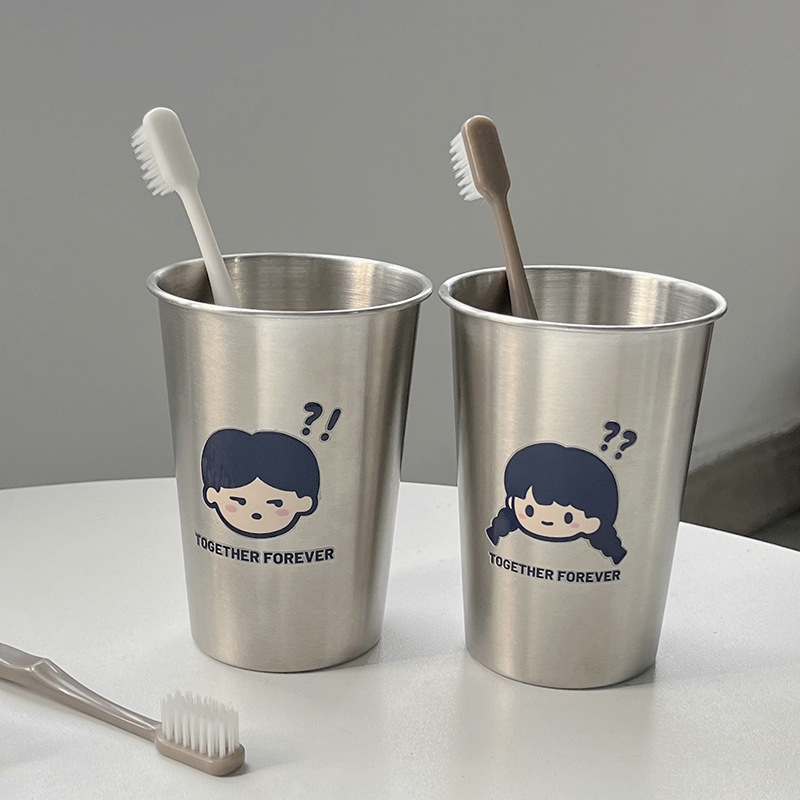 问号男孩女孩款加厚防摔不锈钢情侣牙刷杯简约漱口杯创意洗漱杯