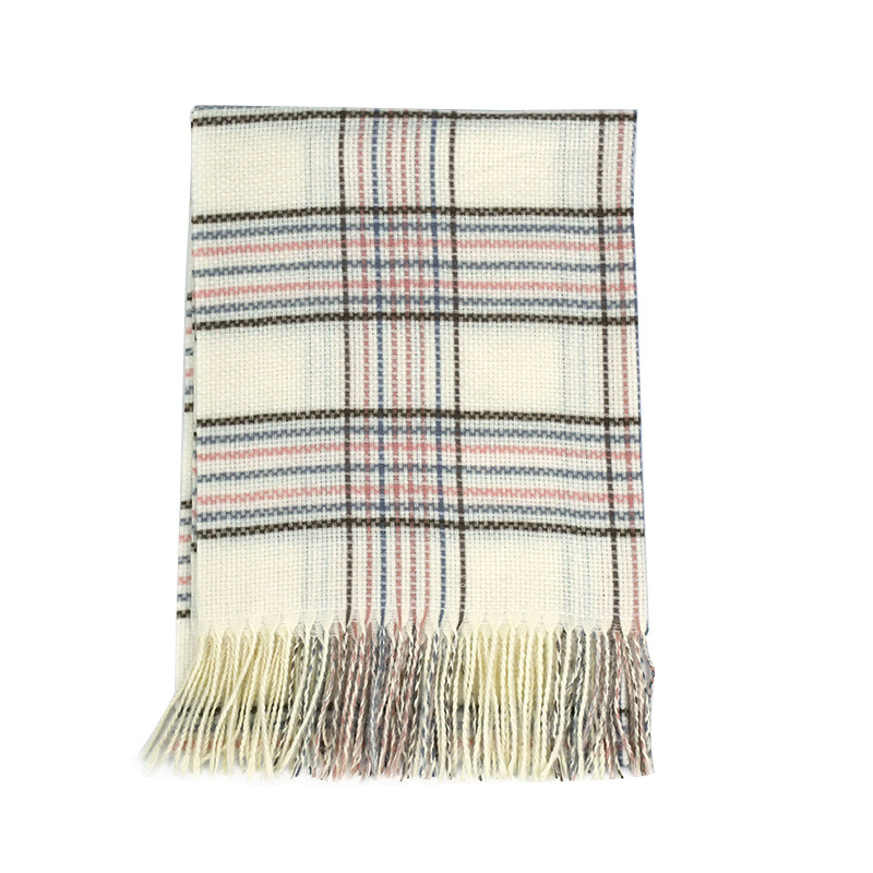 秋冬新款韩系氛围感白色围巾仿羊绒格子针织保暖披肩高版女士批发白底实物图