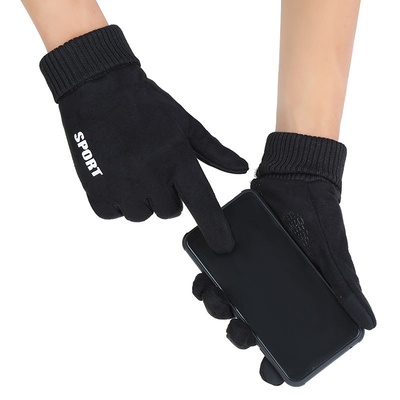 N034 Men's Warm Gloves, winter outdoor touch screen cycling hand protection Men's Suede fleece windproof and cold-proof gloves, German Fleece details Picture