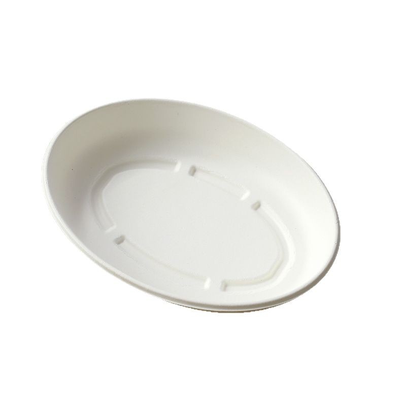 50套网红固体杨枝甘露芒果船酸奶包装盒外卖野餐沙拉纸浆餐盒椭圆白底实物图