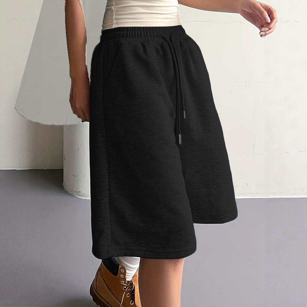 Grey sports shorts, women's summer thin capri pants, running loose wide-leg casual pants, drawstring mid-length pants details Picture