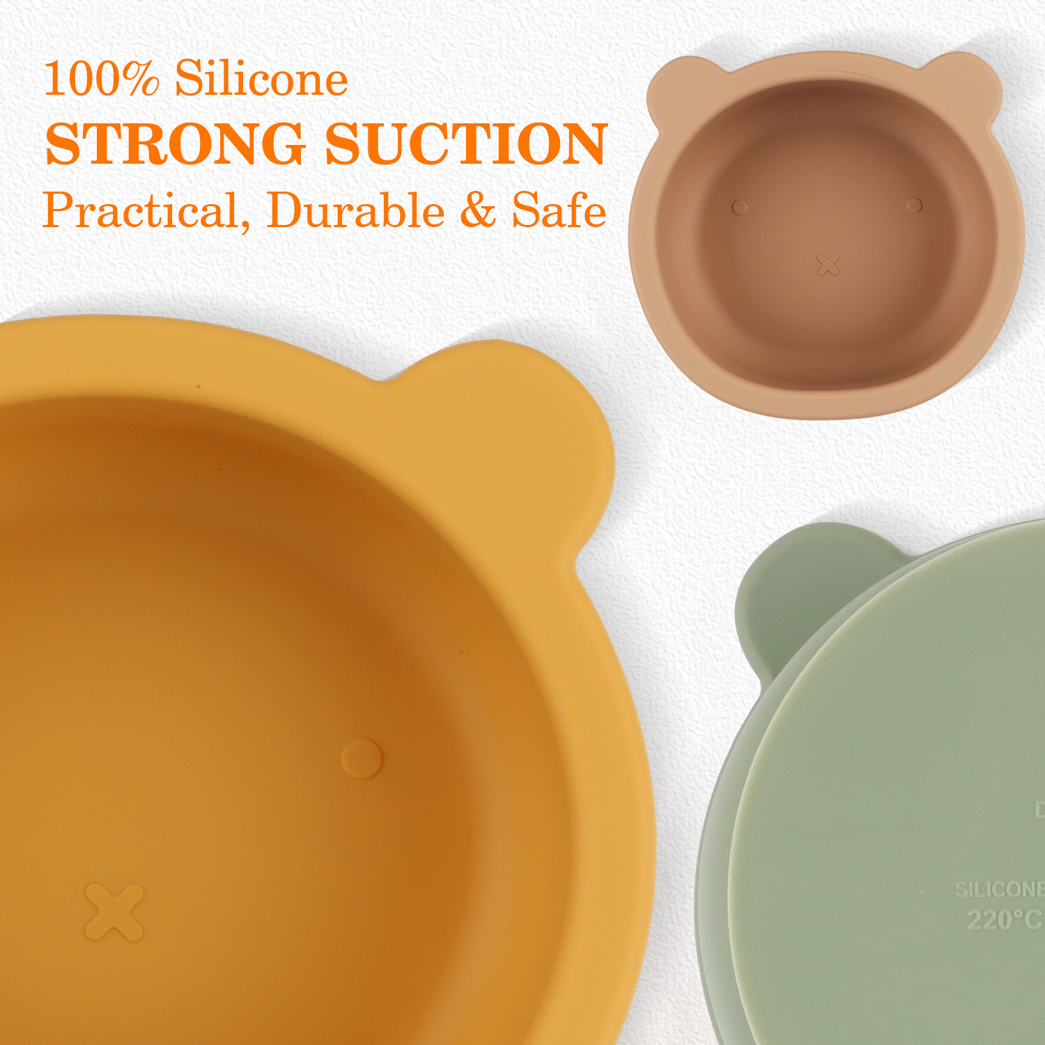 Baby silicone complementary food bowl, fork and spoon set, suction cup type children's easy-to-wash feeding tableware manufacturer wholesale, cute cartoon details Picture