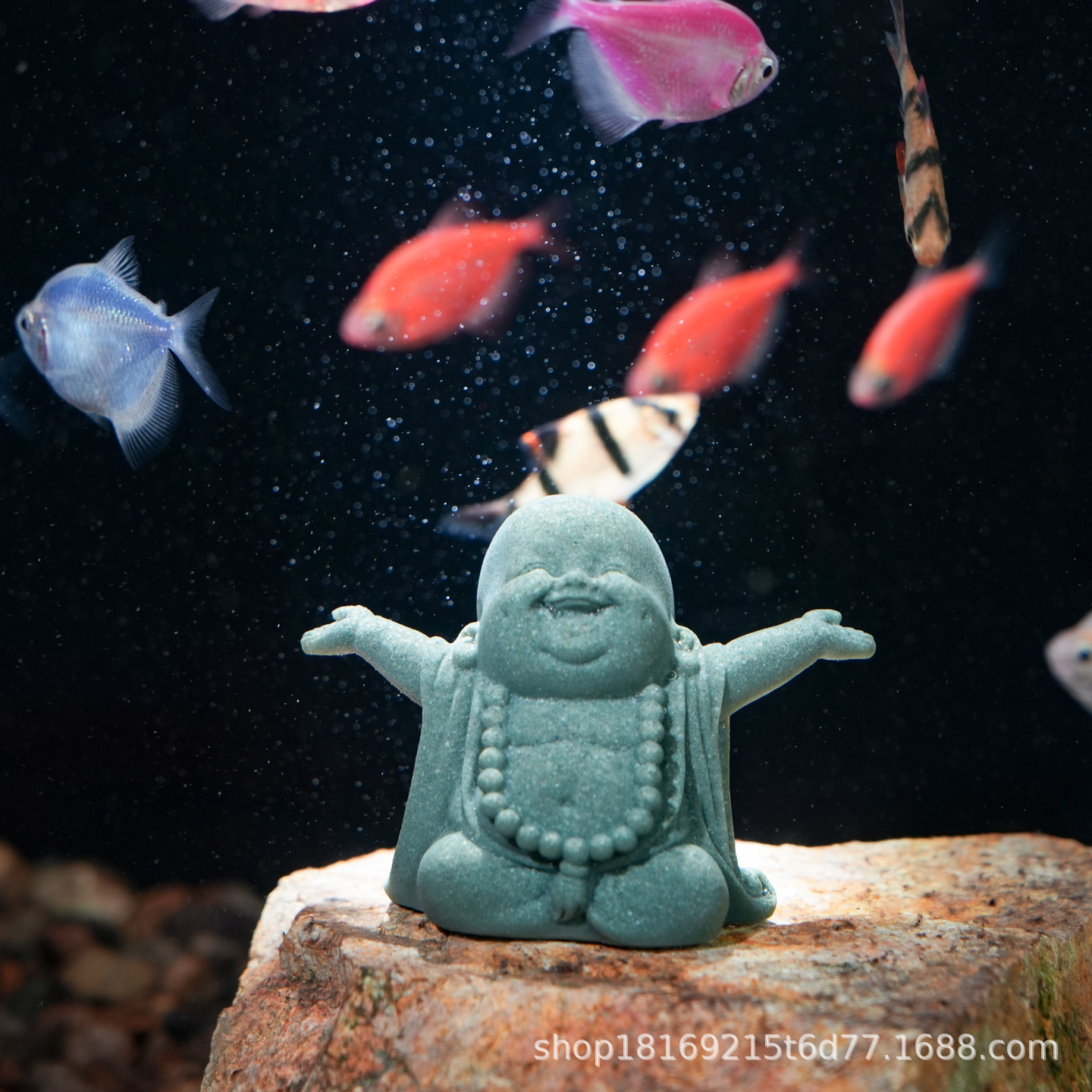 Cute Maitreya Buddha statue, aquarium fish tank landscaping, small bonsai, micro-landscape decorative items, Chinese cartoon style, Chinese style details Picture