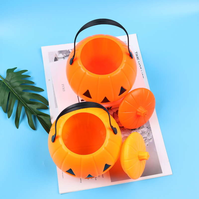 Halloween pumpkin jar, Ghost Festival decorative pumpkin bucket, 18 cm with lid, triangular eye pumpkin jar, pumpkin lantern Specification image