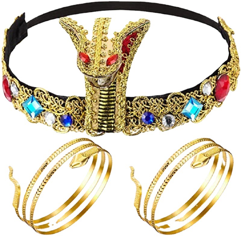 Halloween beaded headbands, Egyptian cobra headwear, women's Egyptian clothing accessories, new golden beaded headbands Item Picture