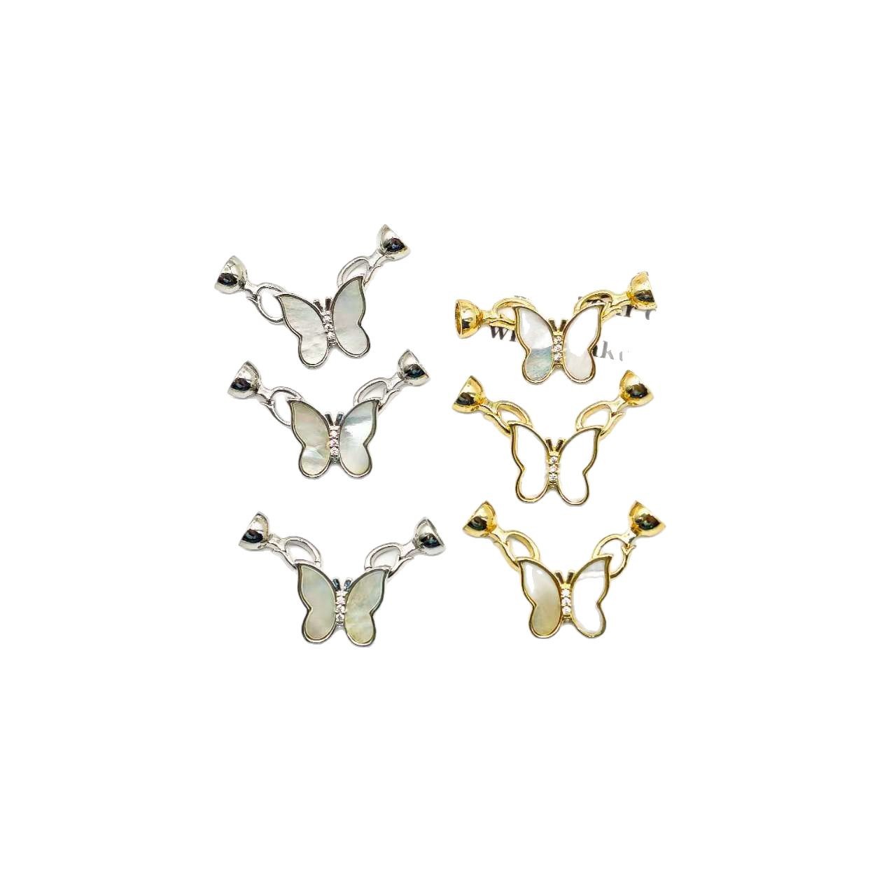 The color-preserving white shell butterfly horn buckle necklace bracelet, universal connecting buckle, handcrafted button accessory pendant is exquisite Item Picture
