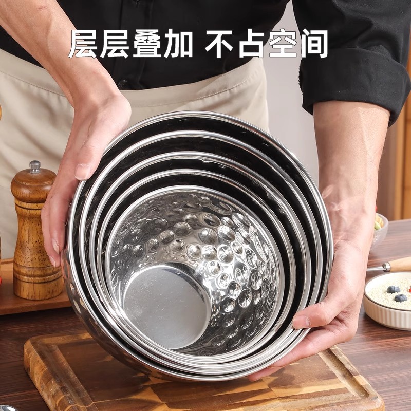 Retro stainless steel creative fruit dessert outdoor camping patterned hammer patterned soup bowl golden light luxury bowl European salad bowl Specification image