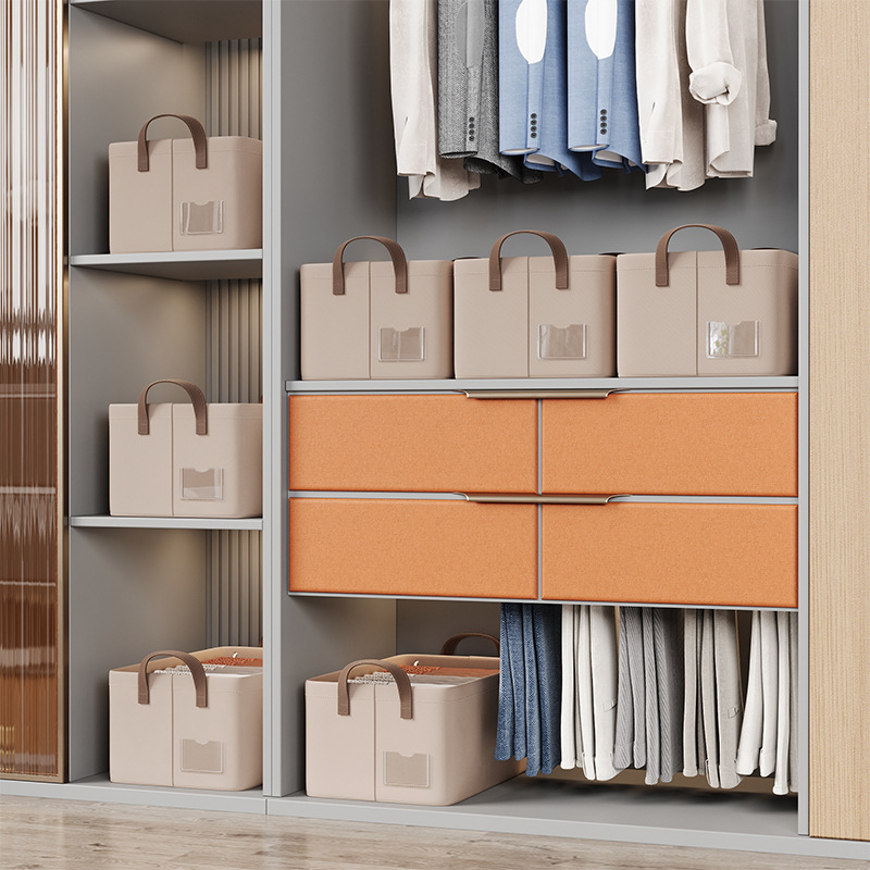 Clothing storage box, Huada tweed fabric, steel frame storage basket, foldable storage box, drawer-type storage basket details Picture