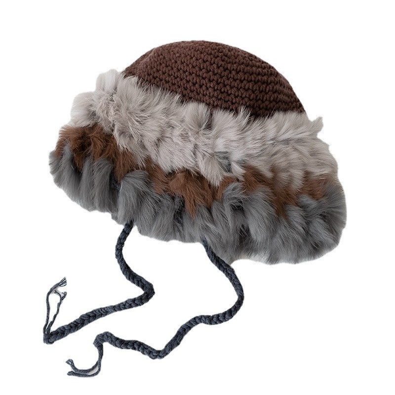Fluffy/warm lace-up hat, sweet rabbit fur hat, women's autumn and winter face-enhancing little versatile ins woolen cap Item Picture