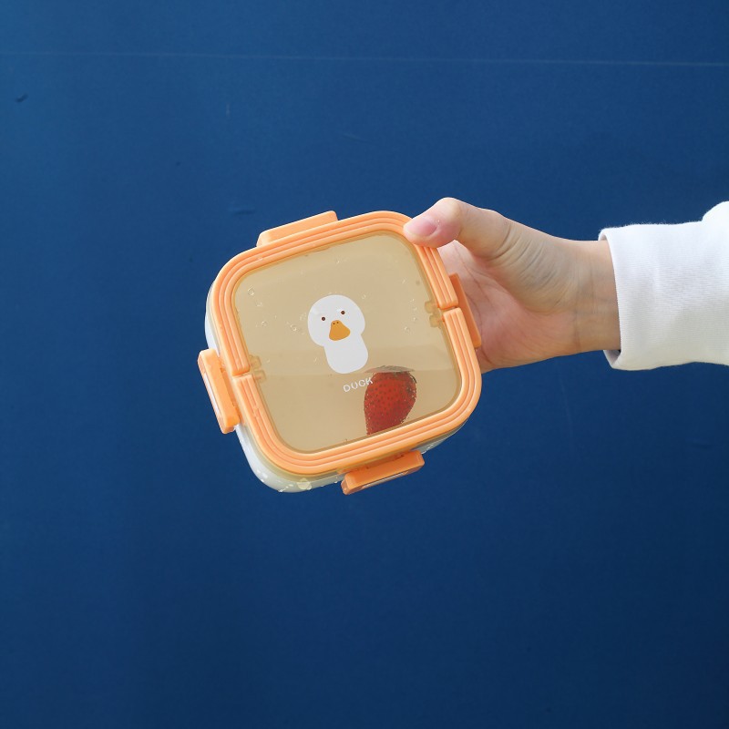 Cute and fun cartoon hand-held square lunch box for children and students, outdoor picnic portable snack box, double-layer bento fruit box Specification image