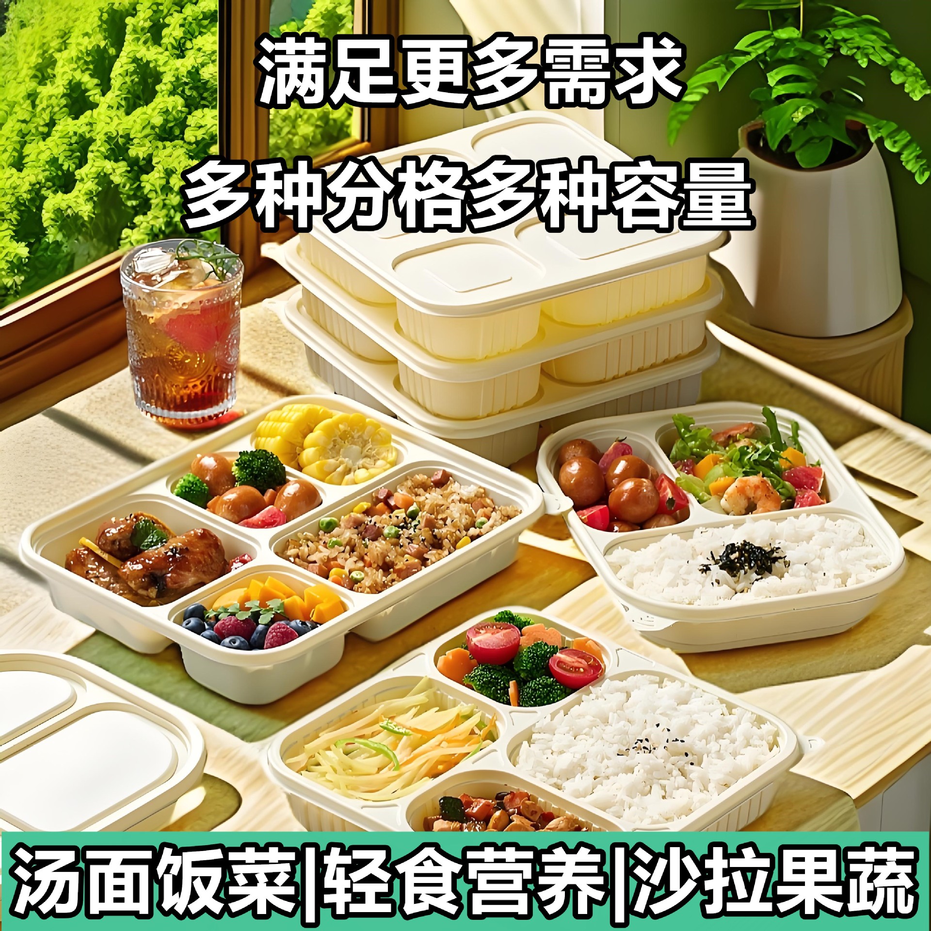 Disposable corn starch lunch boxes, food-grade, environmentally friendly and degradable compartments, microwave-heated takeout packaging boxes Application Scenario