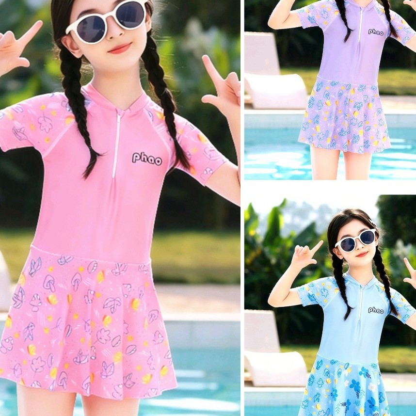2026 New children's swimsuits, one-piece skirts, swimsuits for small, medium and large girls, water park, beach and hot spring swimsuits