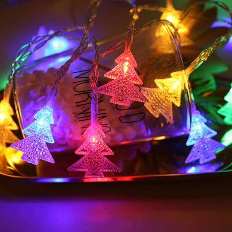 Small Christmas tree light string shaped decorative light string, battery box light string, Christmas festival light string, outdoor LED small color light Specification image