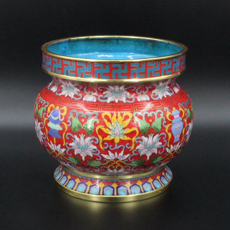 Beijing Cloisonne vintage collectibles traditional copper body cloisonne enamel polished 8-inch auspicious eight-treasure incense burner
