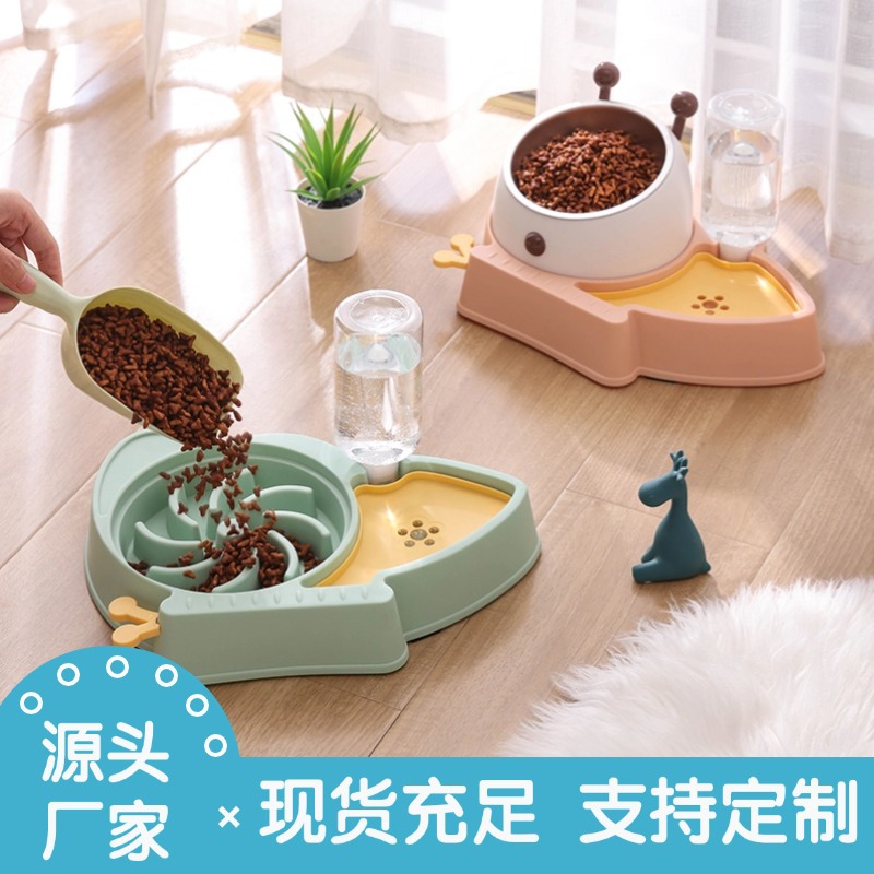 2021新款慢食碗饮水器猫碗不锈钢狗碗15度倾斜碗防颈椎宠物碗狗碗图