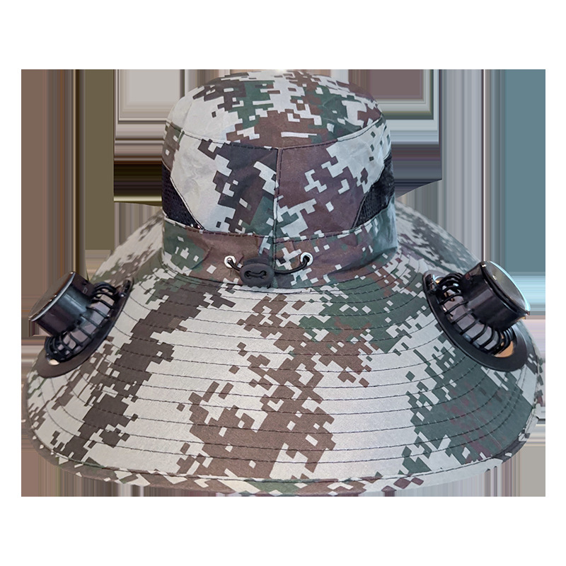 太阳能风扇帽男士夏季户外登山钓鱼防紫外线遮阳超大檐防晒渔夫帽白底实物图