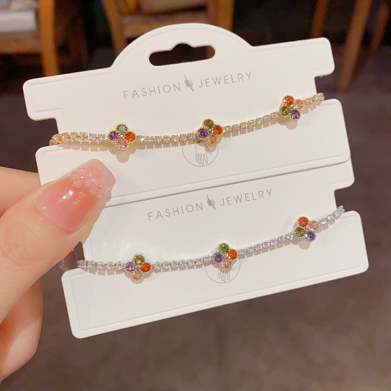 French light luxury, fashionable and high-end style, full diamond, colorful four-leaf flower bracelet, personalized, exquisite, versatile and super dazzling jewelry wholesale