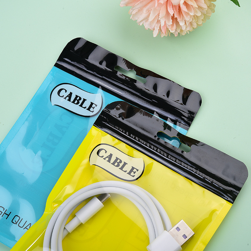 Factory direct sales pearlescent film yin-yang bone bags, printable thickened plastic self-sealing bags, USB data cable packaging bags Specification image