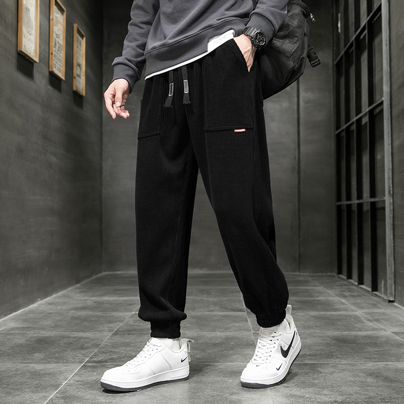 Corduroy men's trousers in Korean style 2025 autumn and winter, tight-fitting casual pants, oversized and sporty sweatpants, Harem pants
