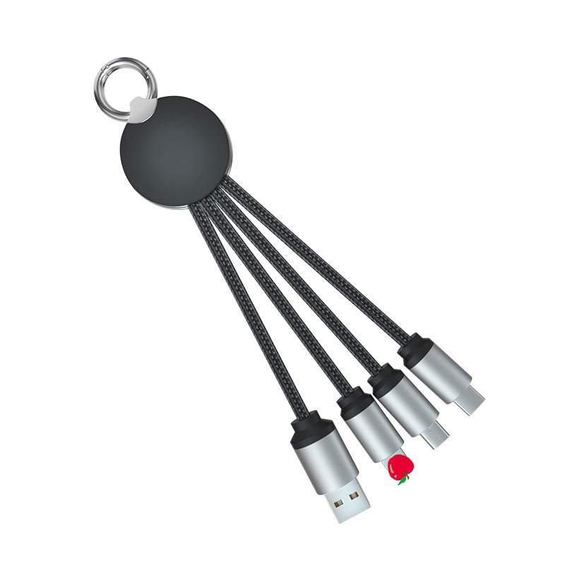 Design a three-in-one data cable with a luminous logo, a multi-functional business gift cable, a keychain, and a three-in-one charging cable Item Picture