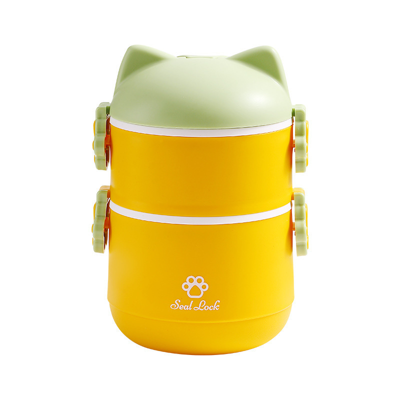 卡通小猫造型便当盒学生儿童饭盒家用可微波炉加热便携猫咪带餐盒白底实物图