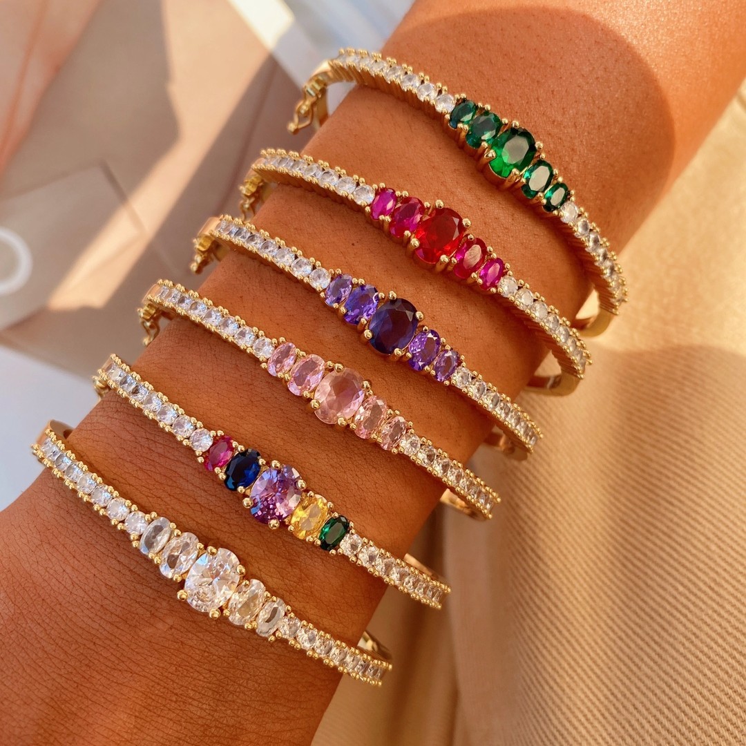 New row diamond zircon pure copper electroplated bracelet, women's factory jewelry wholesale, gemstone bracelet, wristband, luxurious feel wholesale full figure