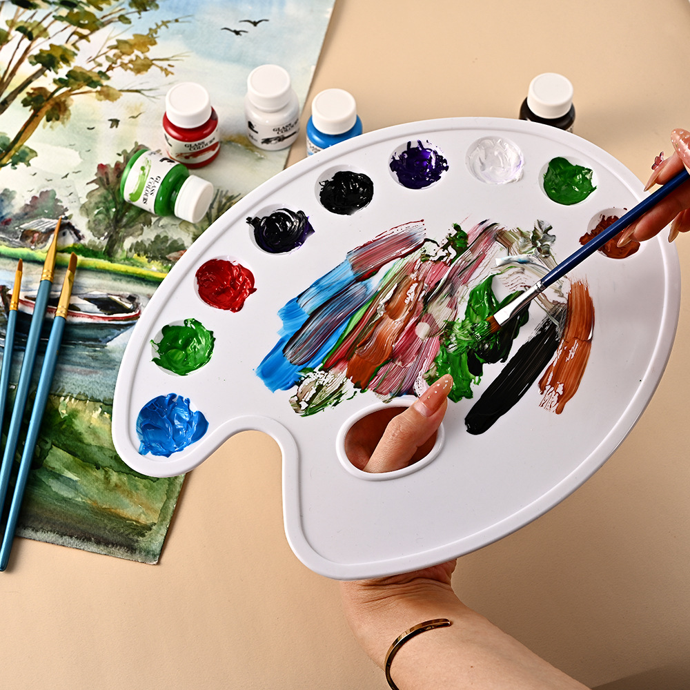 Cross-border plum blossom-shaped pigment palette, student art watercolor chalk box, pen washer, three-line mixed color palette details Picture