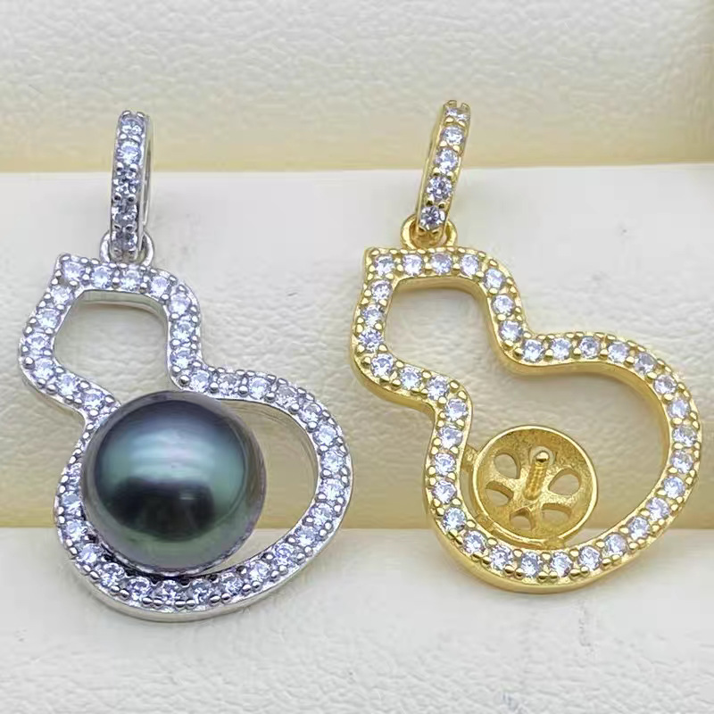 DIY jewelry accessories: copper-plated 18K true gold, slightly inlaid zircon gourd, pearl pendant, necklace details Picture