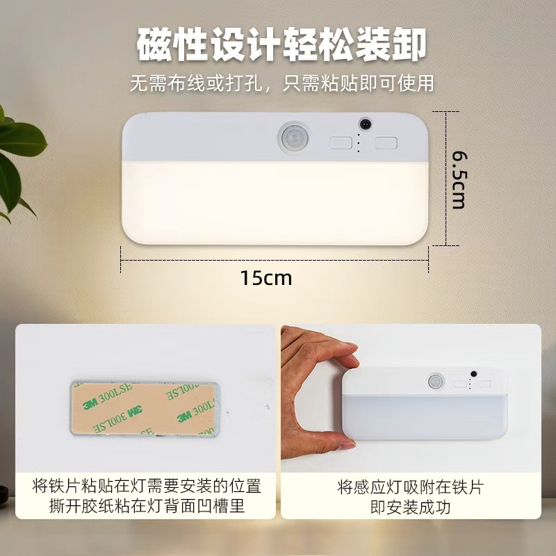New cross-border human body sensing ceiling light, led remote control magnetic suction TYPE-C charging model for aisle, coat and storage room details Picture