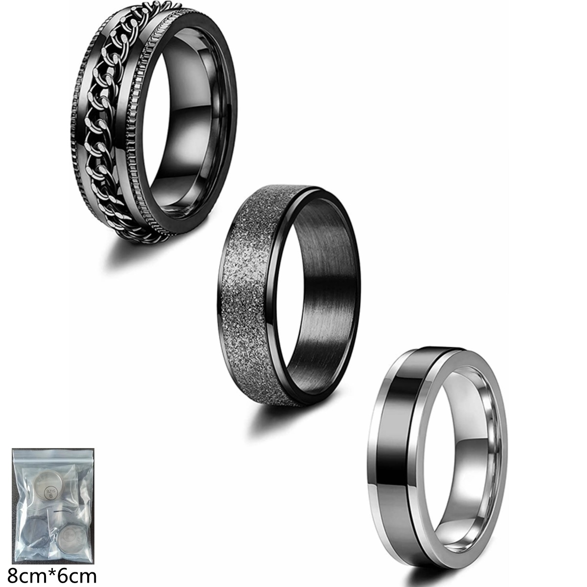 Amazon Shein's best-selling black chain rotating ring pressure-reducing titanium steel ring 6/8mm black sleeve decoration