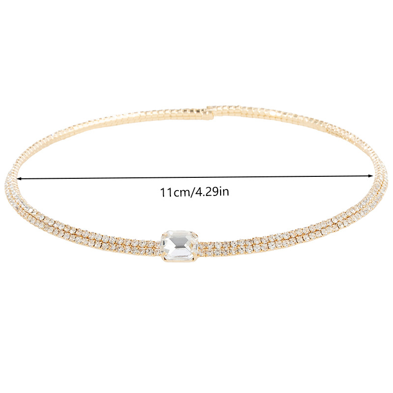 Wholesale elastic open necklaces from the manufacturer, sexy and unique 2-row water diamond steel wire elastic open necklaces, square diamond European and American accessories Specification drawing