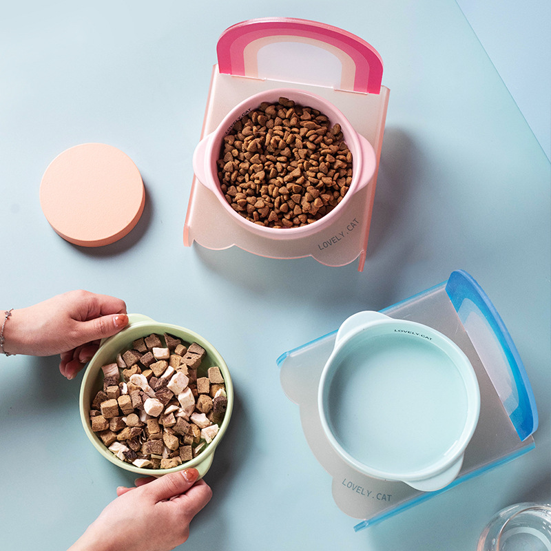 Wholesale of Korean Bridga double-eared cat bowls, dog food bowls, ceramic pet bowls, cat and dog food bowls without black chins, and slow food bowls Specification image