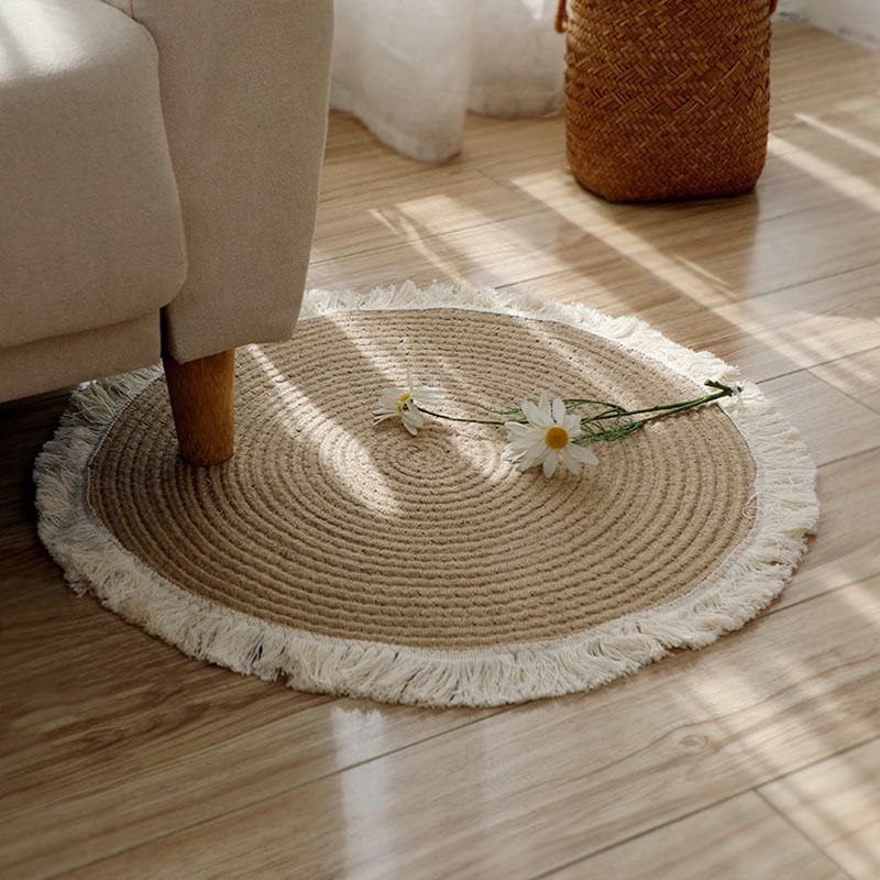 Cuerda de algodón redonda alfombra tejida tejido a mano sala de estar dormitorio baby play alfombra engrosada suave color sólido modelo Specification image