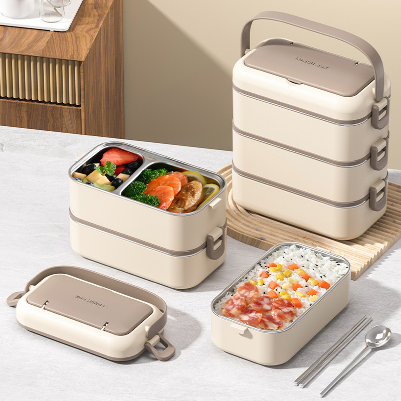 304 stainless steel double-layer lunch box, microwave oven-safe without leakage, insulated lunch box, multi-layer compartments bento box