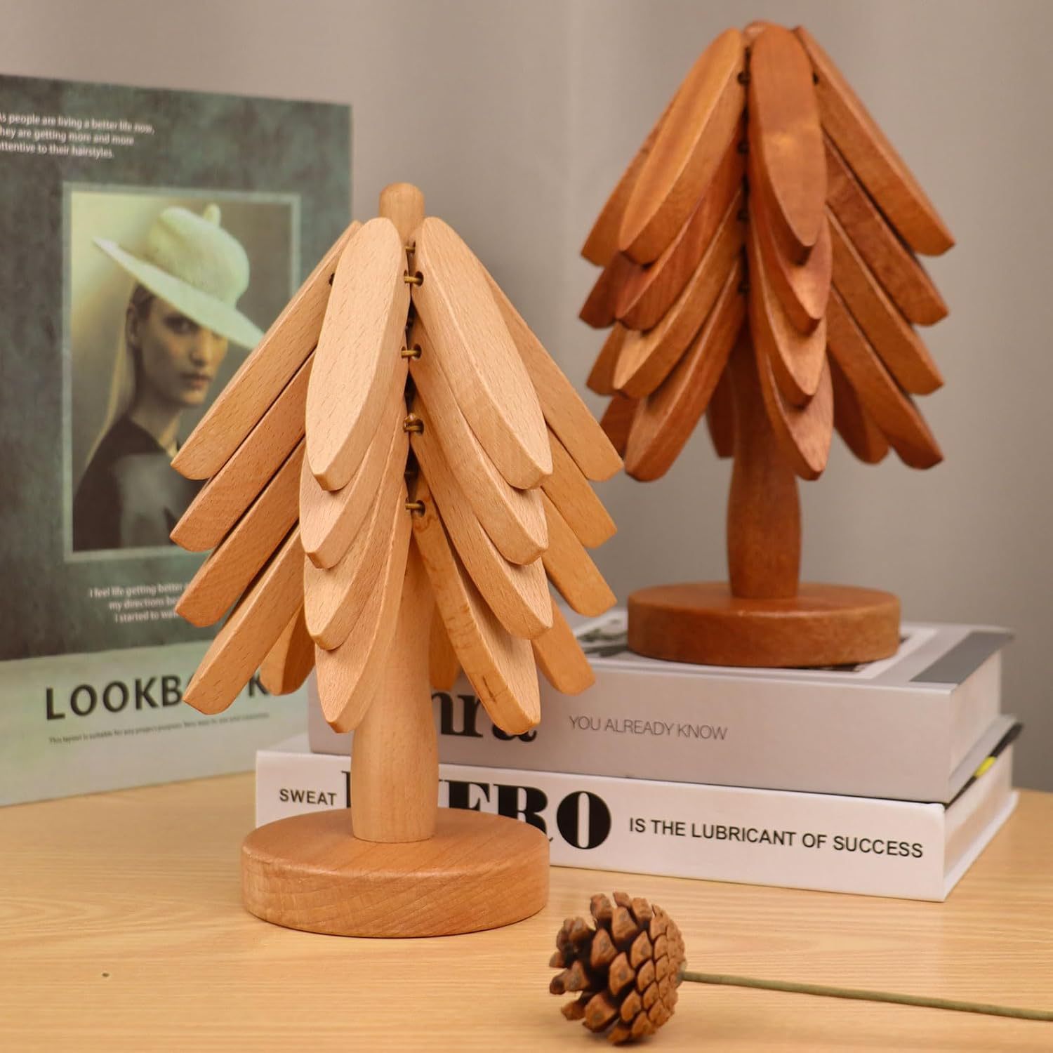 Cross-border foreign trade solid wood Christmas tree coasters, tree heat insulation pads, placemats, high-end style, ins wooden ornaments, creative heat-resistant table MATS, P52