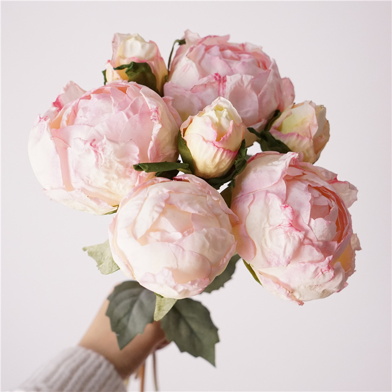 复古芍药仿真牡丹手扎花焦边烤边工艺跨境热销爆款新娘手捧花制作