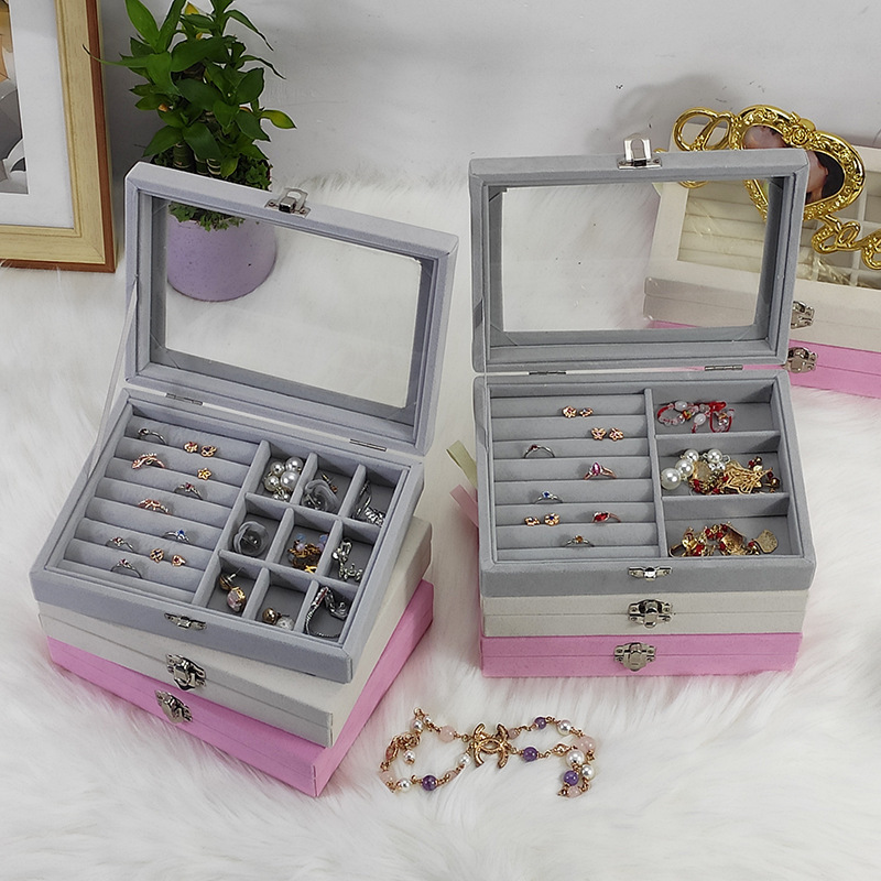 Velvet decorative box with pearl storage box, wholesale nine-compartment storage box, transparent details Picture