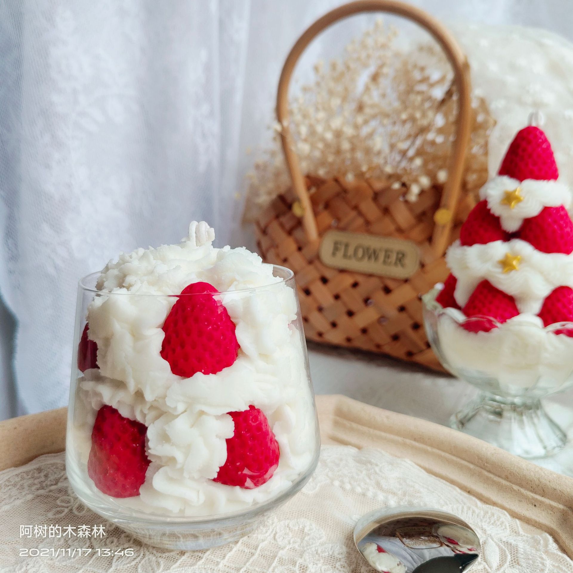 Cream Strawberry Tart, Scented Candles, Fruit Mille-Feuille Cups, Creative Birthday Gifts, Handmade Souvenirs, Bedroom, Girlish Heart details Picture