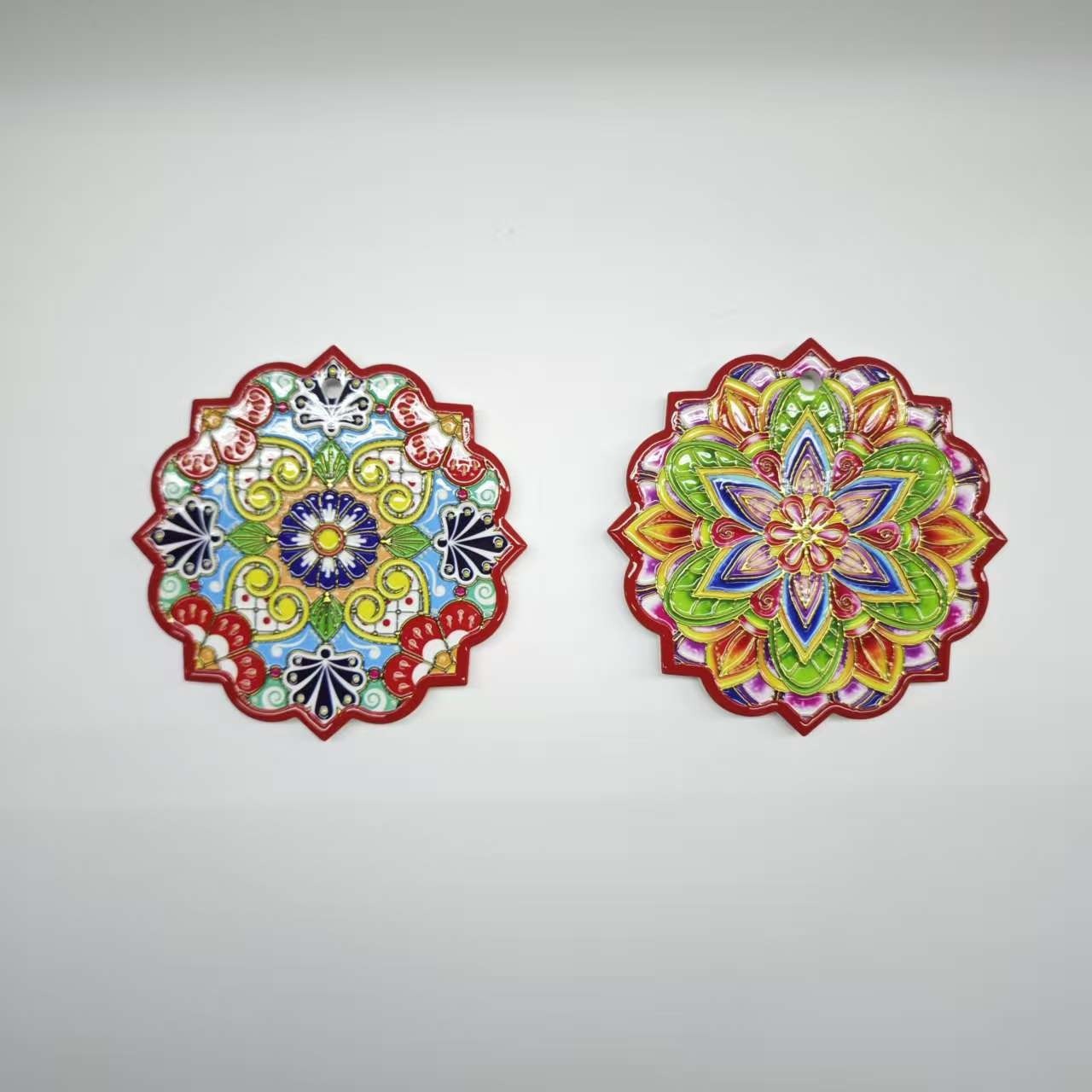 Multi-angled petal retro patterned ceramic 3D embossed and embossed coasters, home decorative, heat-insulating and waterproof coasters Specification image