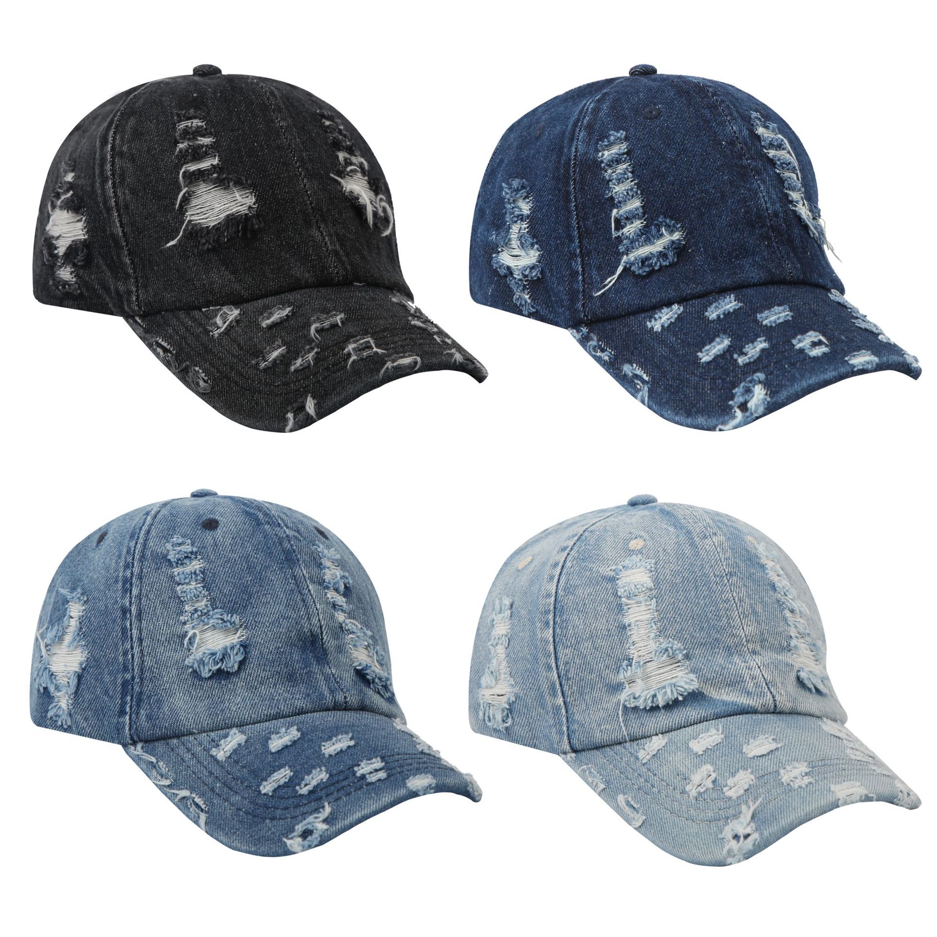 Wholesale of 2022 new style denim perforated baseball caps, sunshade and sun protection soft top curved brim baseball caps thumbnail