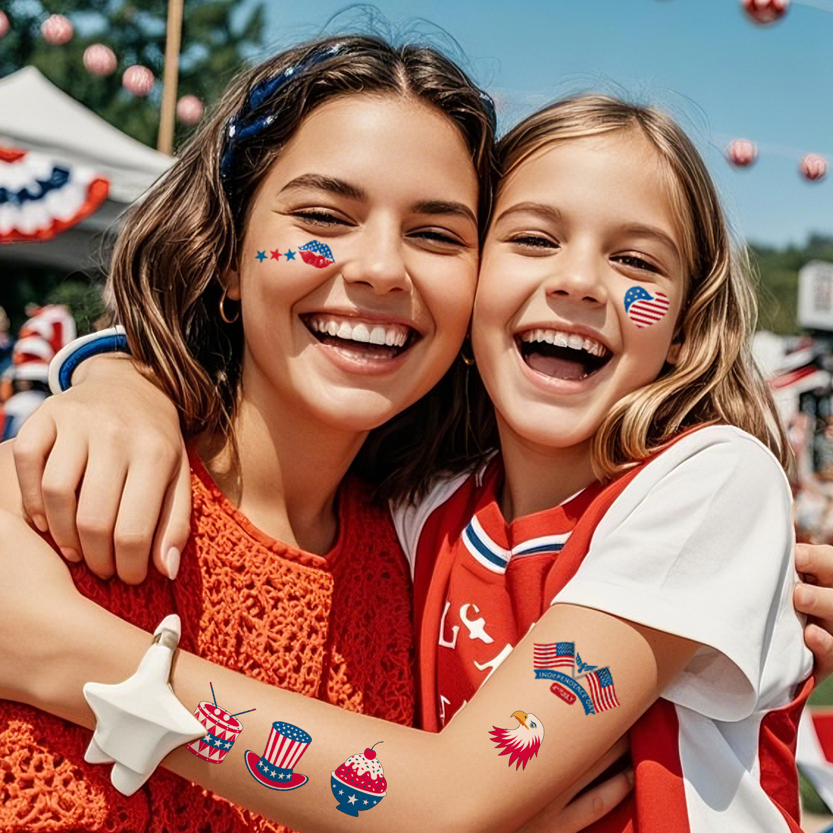 跨境防水美国国旗纹身贴背带领结长派对道具筒袜纹身 独立日贴纸细节图