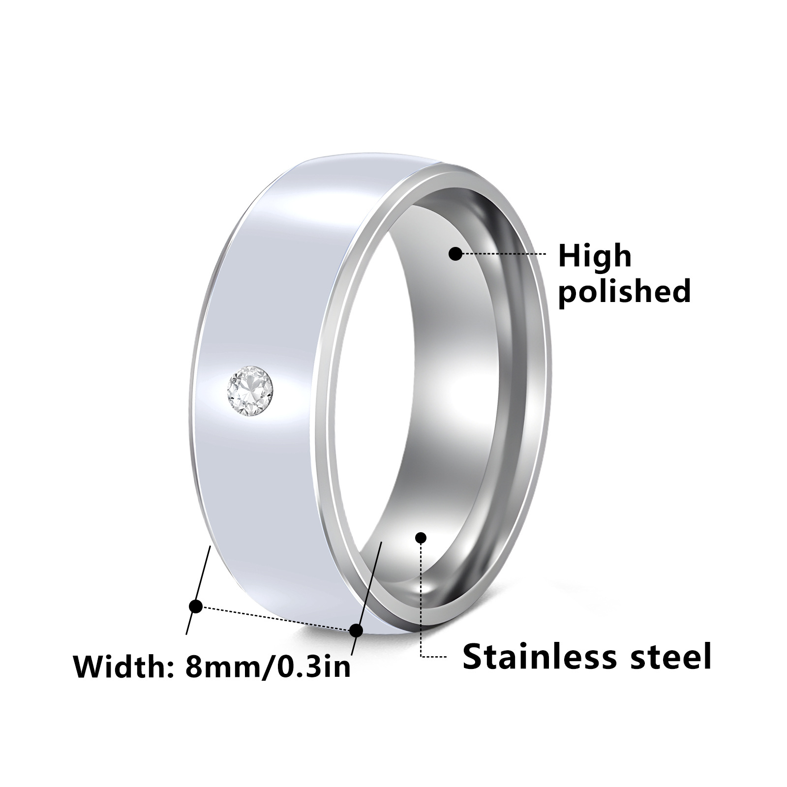Cross-border European and American jewelry men's couple stainless steel ring, multi-color combination, 8MM width, no color fading Item Picture