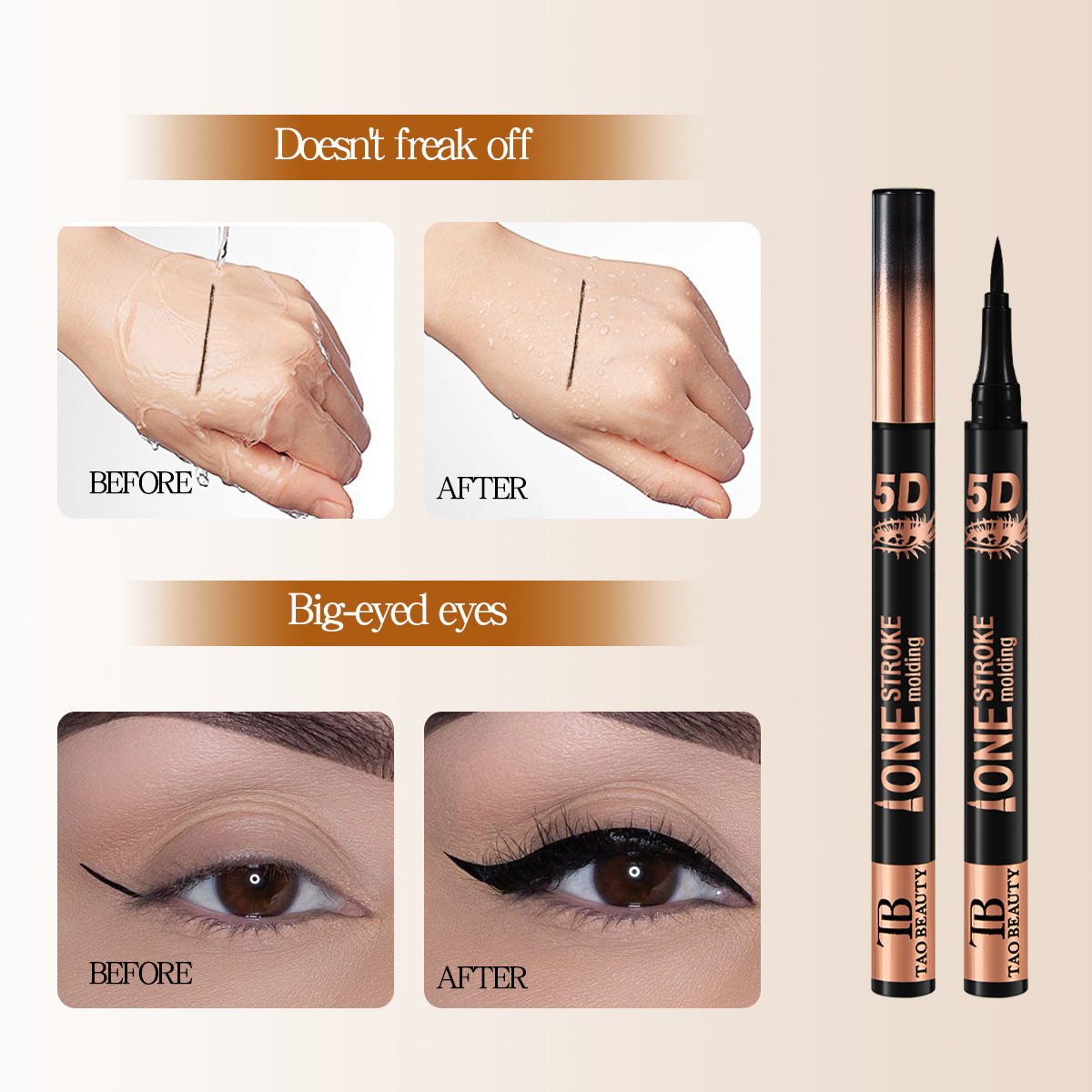 【 Cross-border Exclusive 】Tao Beauty Mascara Eyeliner Pen is waterproof, sweat-proof, long, thick, smooth and long-lasting Specification image