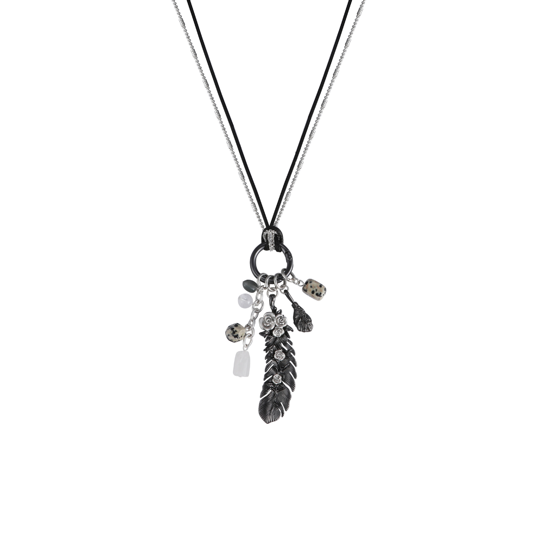 The Dark Feather necklace is a long, original design for women with a versatile commuting style. It is a light luxury, niche, and unique sweet and cool sweater chain Item Picture