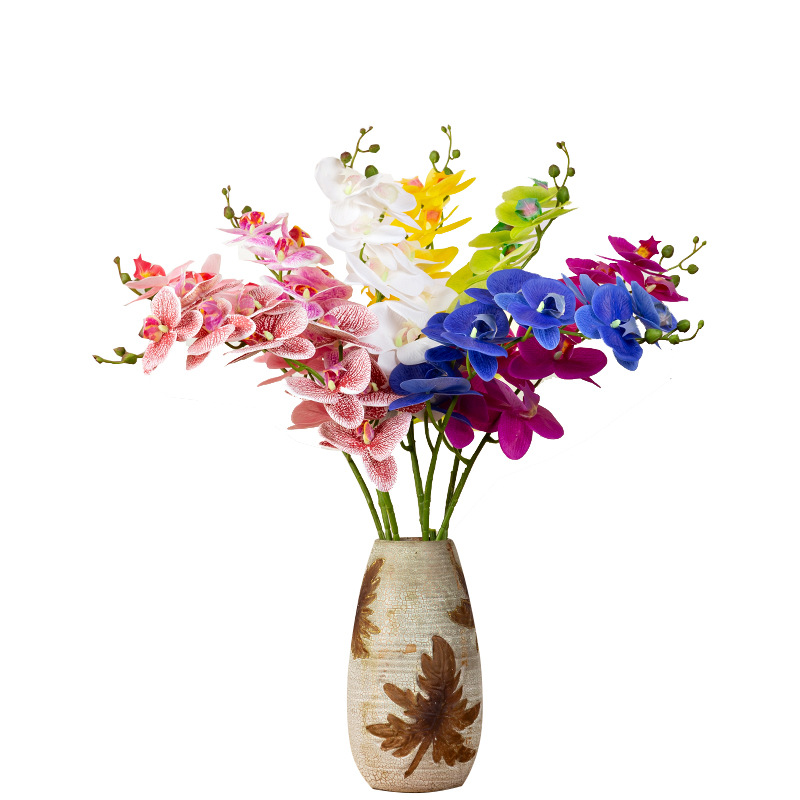 9-head Phalaenopsis artificial flower, hand-felt film artificial flower, Nordic table decoration, wedding floral art wholesale Item Picture