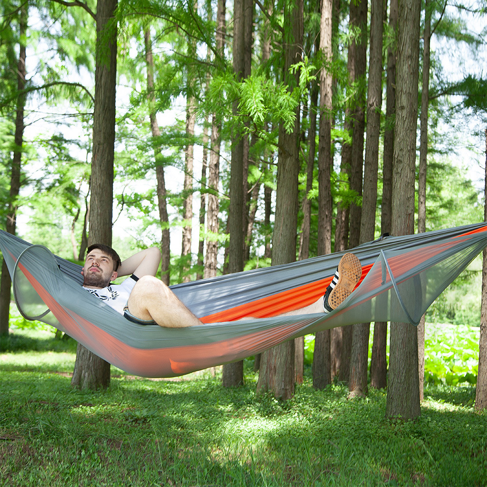 The orange fully automatic quick-opening anti-drop mosquito net with a hammock design is suitable for female children Specification image