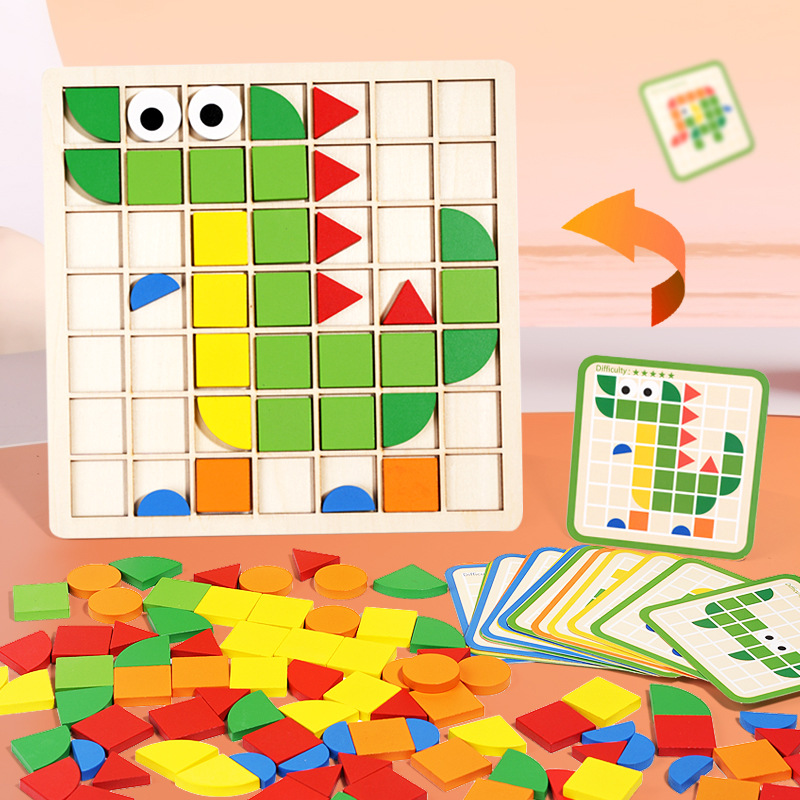 Mosaic 3d stereoscopic puzzle, kindergarten tabletop game, children's wooden early education beneficial intelligence building block toys wholesale Specification image