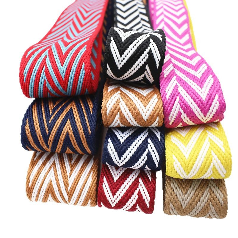 Factory direct supply of wide color polyester jacquard webbing for luggage straps, canvas belts, shoes and hats, and decorative accessories Item Picture
