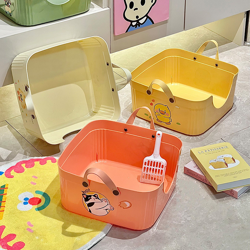 Rongka Pet Cross-border Semi-enclosed cat litter box, high border guard, splash-splashing cat toilet, large open cat litter box, and comes with a cat litter shovel details Picture